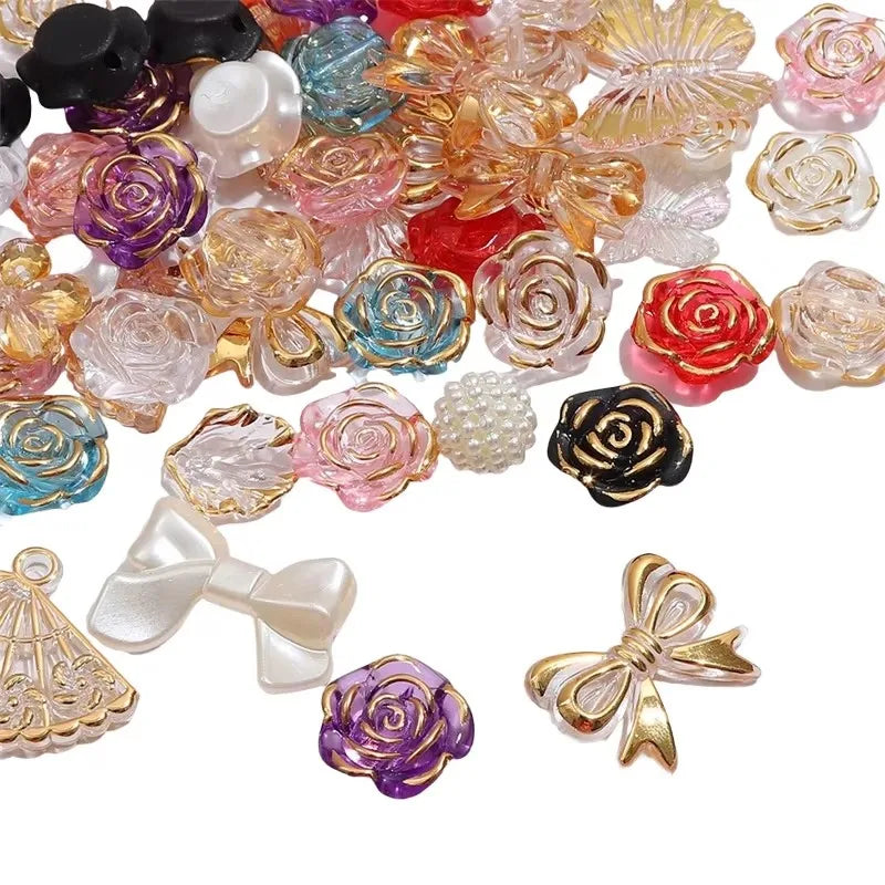 JC Crystal  Factory Direct Sell 8mm Double Color Rose Romantic Flower Beads Acrylic Abs Pearl Beads