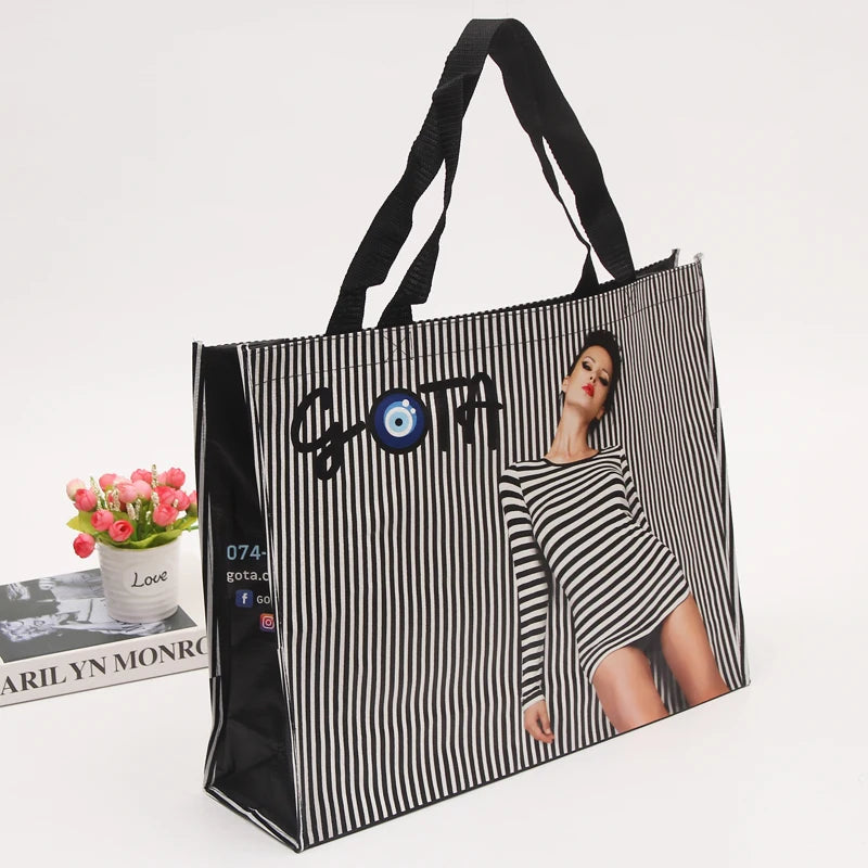 Custom Large Reusable Foldable Grocery Tote Heavy Duty Non-Woven Shopping Bag Reinforced Handle Sublimation Blank PP Fabric Logo
