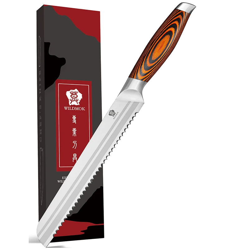 WILDMOK 8-Inch Bread Knife Serrated Kitchen Knife of German Steel for Slicing Breads Cakes and Large Fruits