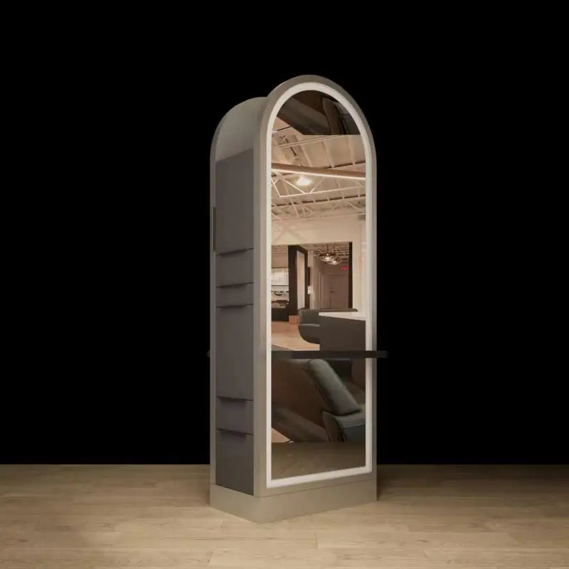 Dual-Sided LED Mirror Station for Hair Salon Barber Styling Storage Hair Mirror Furniture