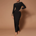 New Fashion Women Long Sleeve Sparkly Crystal Bodycon Bandage Long Dress Elegant Evening Party Celebrate Red Carpet Dress