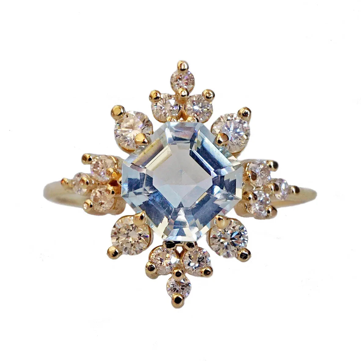 Women Wedding Gift Victorian Cluster Round Shape Natural Aquamarine Gems Diamond Cz Ring 925 Gold Plated Wholesale Jewelry