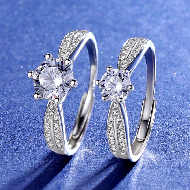 Wholesale Silver Moissanite Rings Rhodium Plated Tarnish Free Six Prong Setting 925 Sterling Silver Promise Rings for Women