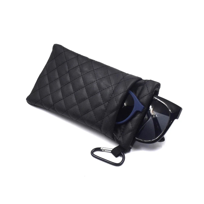 Double-deck Top Squeeze Eyeglasses case Leather Cell Phone Bag Soft Sunglasses case with Hook