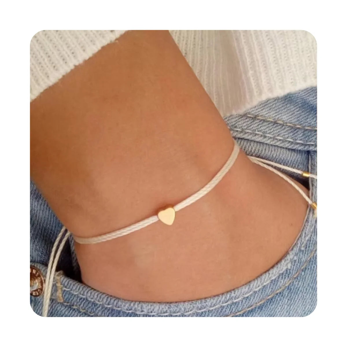 Fashionable Handmade Alloy Love Heart Shape Charm Bracelet Thin Rope Thread String Bracelets for Men Women Couples