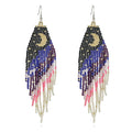 Wholesale Fashion Handmade Colorful Bohemian Glass Bead Beaded Earrings Crescent Pattern Dangle Drop Tassel Earring