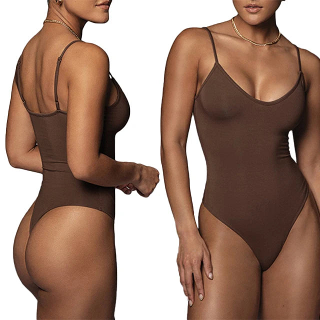 Sexy Tight-fitting Thong Bottom Women's Summer Backless Deep V Neck Halter Jumpsuit Bodysuit