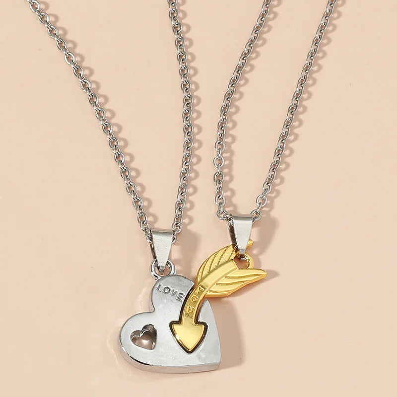 2021 Wholesale Stainless Steel Love Couple Necklace Heart-shaped Combination Men and Women Pendant Gift for Valentine's Day