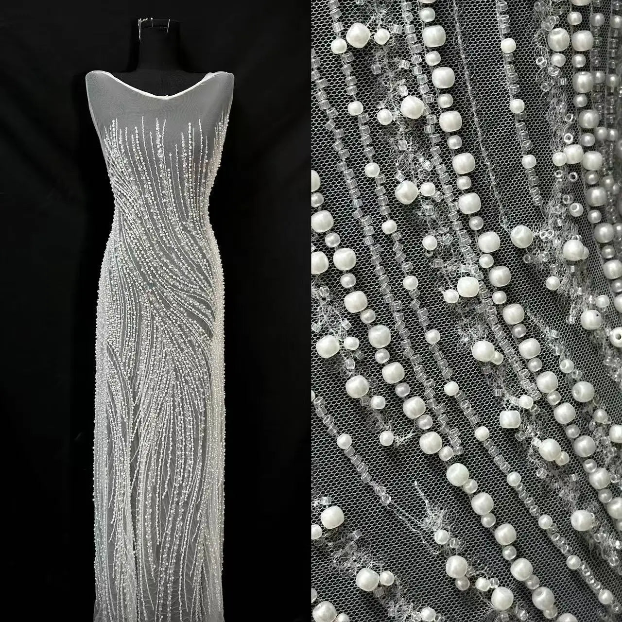 New Embroidery Design French Rayon Fabric Mesh Lace Sequined Tulle Lace Gown Bridal Wedding Dress