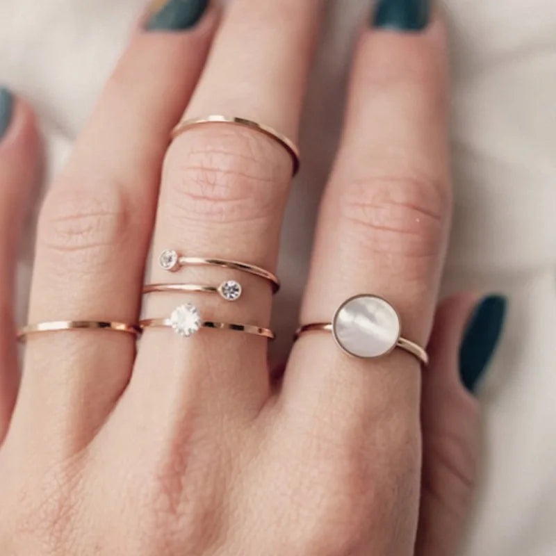 Joolim High End 18K Gold Plated Stainless Steel Round Shell Dainty Ring for Women Finger Ring Fashion Jewelry Wholesale