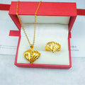 Dubai Gold   Love Heart Pendant Brass Gold Plated Jewelry Imitation Gold Ring and Pendant Two-piece Set for Women