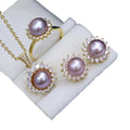 18K Gold Plated White Zircon Sunflower Fresh Water Natural Pearl Necklace Studs Ring 4 PCS Jewelry Set