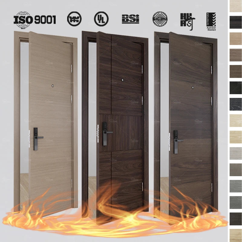 European Standard Customized Interior Wood Door Fireproof Certified EN 1634 for Hotel Room Wooden Fire Resistant Door