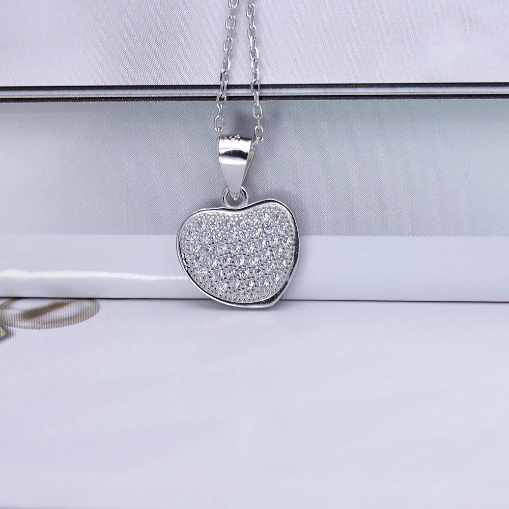 Fancy Women 925 Sterling Silver Pendants 3A Cubic Zirconia Rhodium Plated Love Heart Micro Pave Pendant