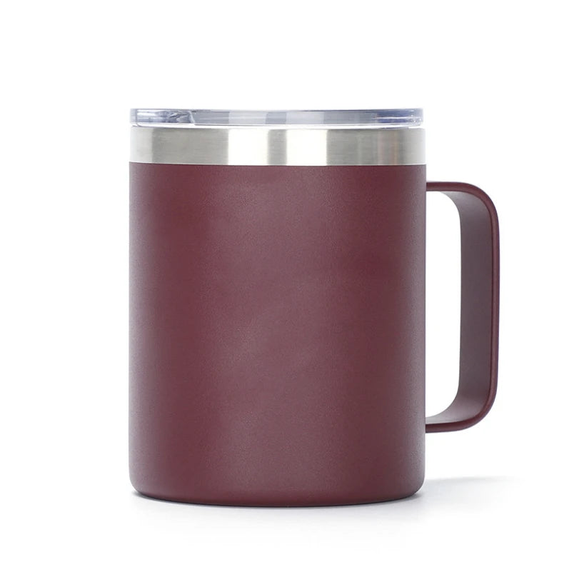 New 12 oz 14 oz Double Wall Stainless Steel Insulated Coffee Cup with Lids Handle Stock Color Cheap Price