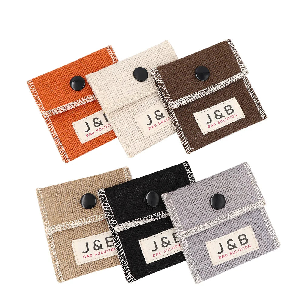 Customization Mini Lock Stitching Flap Jute Packaging Pouch Small Natural Burlap Jewelry Pouch Bag with Private Label Logo Gift