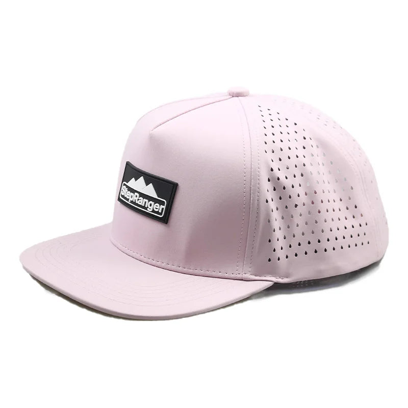 Customized 5 Panel Flat Brimmed Golf Baseball Caps for Ladies Multiple Colors Available with Laser Drilled Rubber Patches