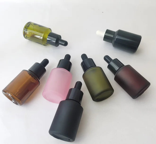 Customizable 30ml 50ml Oblique Shoulder Glass Dropper Bottle Frosted Slant Shoulder Essential Oil Glass Dropper Bottle
