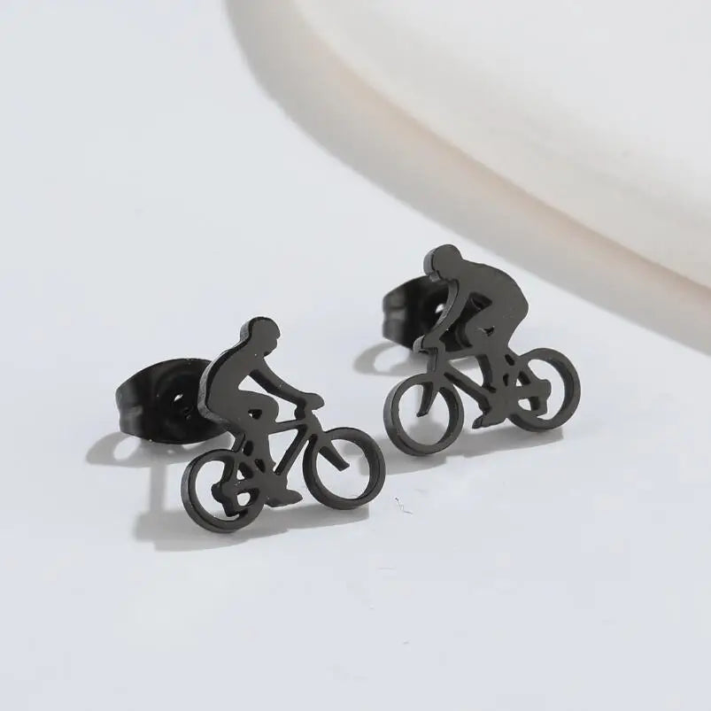Stainless Steel Bike Charm Earring Silver 18KGold Rose Gold Black Plated Bicycle Girl's Cycling Design Stud Earrings