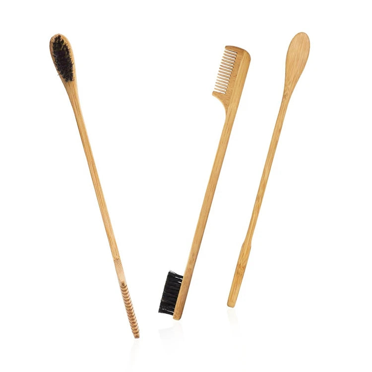 100% Natural Bamboo Wood Boar Bristle Edge Control Hair Mini Brush for Women