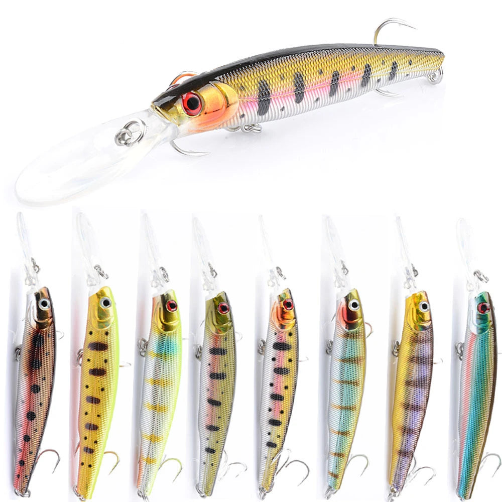 New Design Long Tongue Mouth Artificial Plastic Minnow Fishing Lure 12cm/11g 8 Color Hard Minow Bait