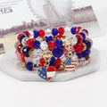 Best Selling Multi-Layer Bead Elastic Bracelet Independence Day American Flag Heart Pentagram Crystal Bracelet