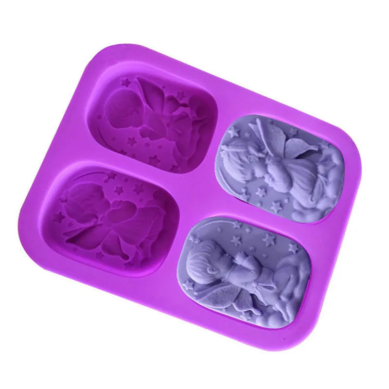 Early Riser Custom Hot Sale 4 Cavity Oval Angel Pattern Silicone Soap Mold Chocolate Cake Mousse Mold Handmade Soap Mold