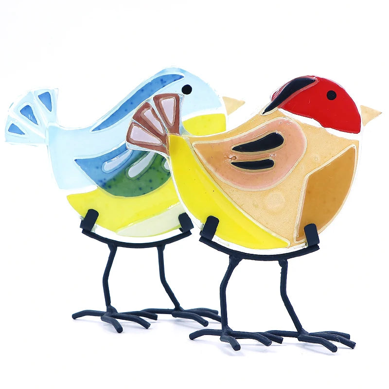 High Quality 3 Design Handmade Fused Glass Bird Figurine Ornament With Bracket