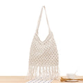 Wholesale Summer Latest Trendy Bohemian Tassels Hollow Out  Design Fashion Women Lady Beach Tote Bag Cotton Mesh Handbag
