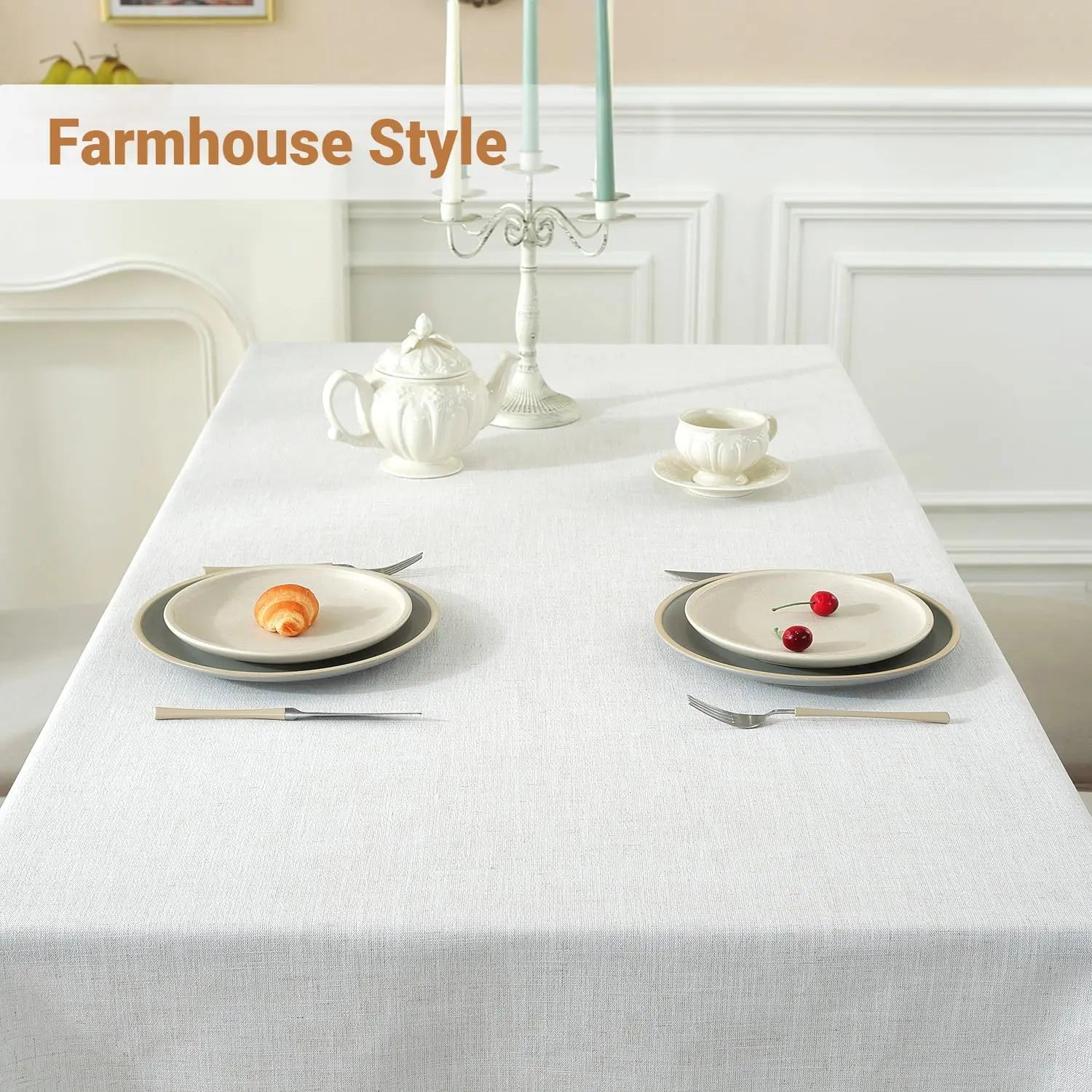 Heavy Duty Rectangle Table Cloth Solid Cotton Linen Modern Farmhouse Style Waterproof Wrinkle-Free Cover for Kitchen Woven