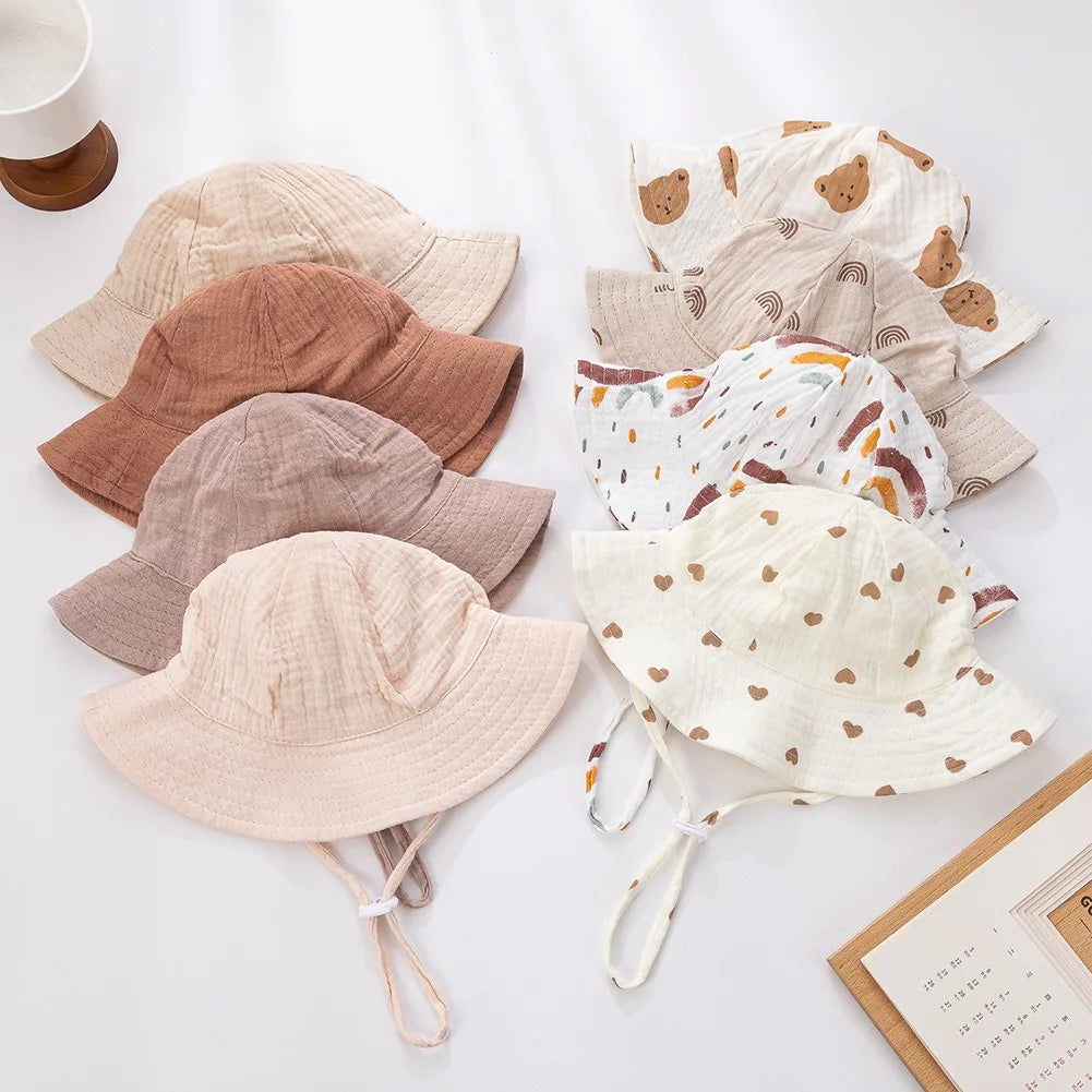 Kids Wide Brim Hat Summer Adjustable Beach Sun Hat UV Protection Summer Baby Sunshade Bucket Hat for 0-3Years Old