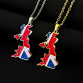 Stainless Steel Enamel United Kingdom of Great Britain and Northern Ireland 18K Gold Plated Flag Map Pendant Chain Necklace