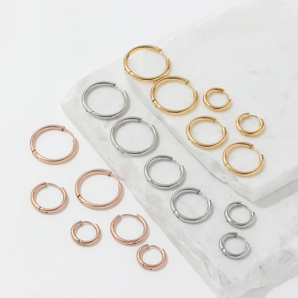 Trendy Earring 18K Gold Plated Simple Smooth Surface Dainty Stainless Steel Huggie Earrings for Women Wholesale