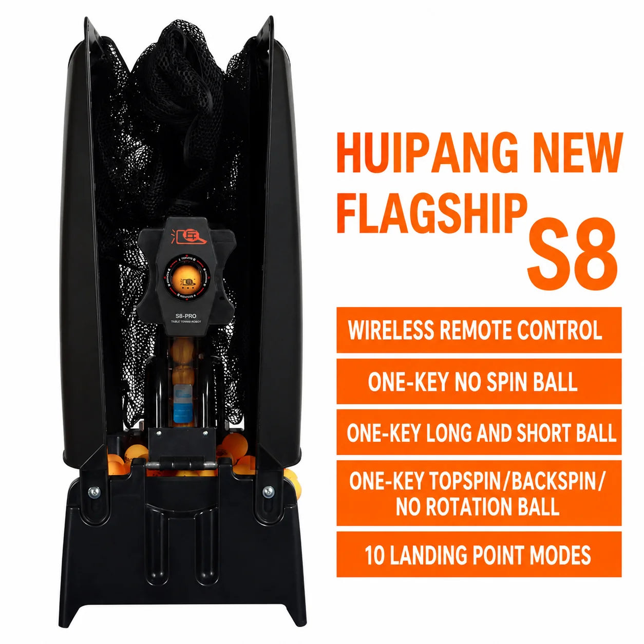 Huipang S8-PRO Table Tennis Robot Remote Control Automatic Ping Pong Serving Machine Club Training Ball Launcher with Net