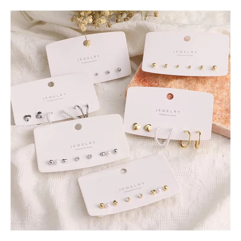 New Fashion Trendy Korean Style Gold Color Stud Earrings Set  Silver Pearl Circle Hoop Stud Earrings Jewelry for Women