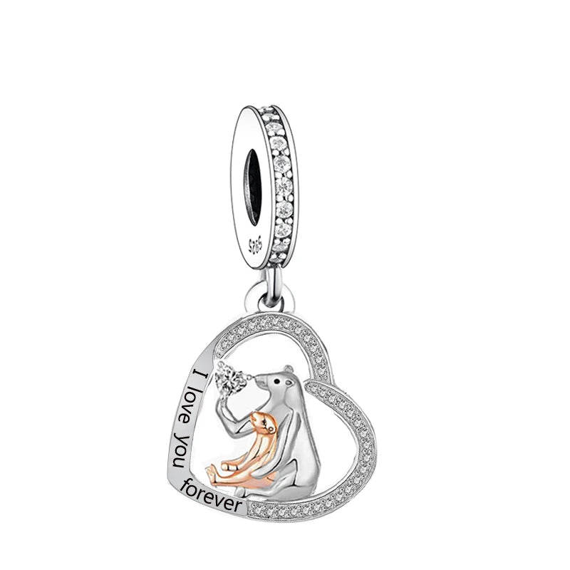 Fit Original Brand Charm Bracelet 925 Sterling Silver Mama Bear I Love You Forever Bead for Women Jewelry Making 2022