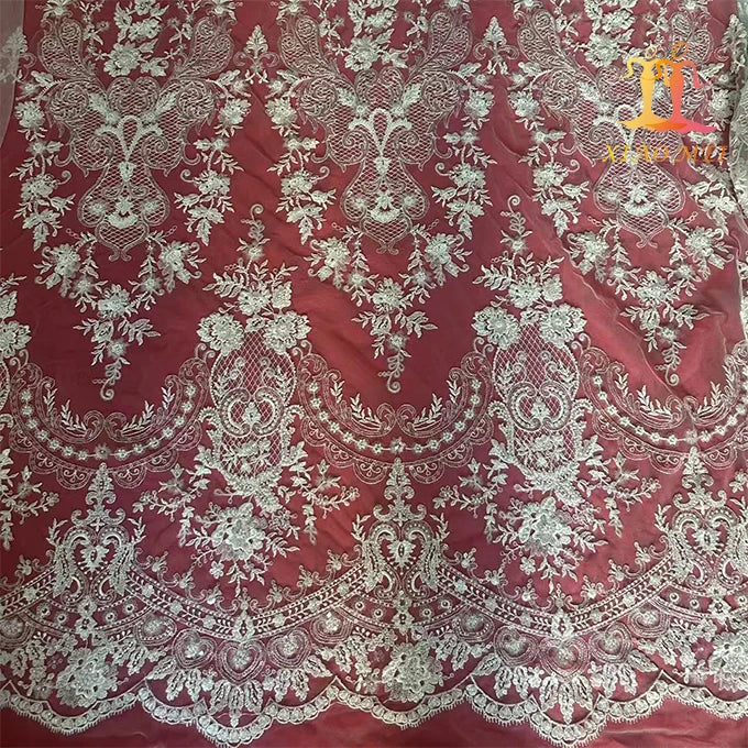 High End 100% Polyester Beaded Wedding Embroidery Bridal Laces Fabrics Luxury Couture Lace XM-BF0728
