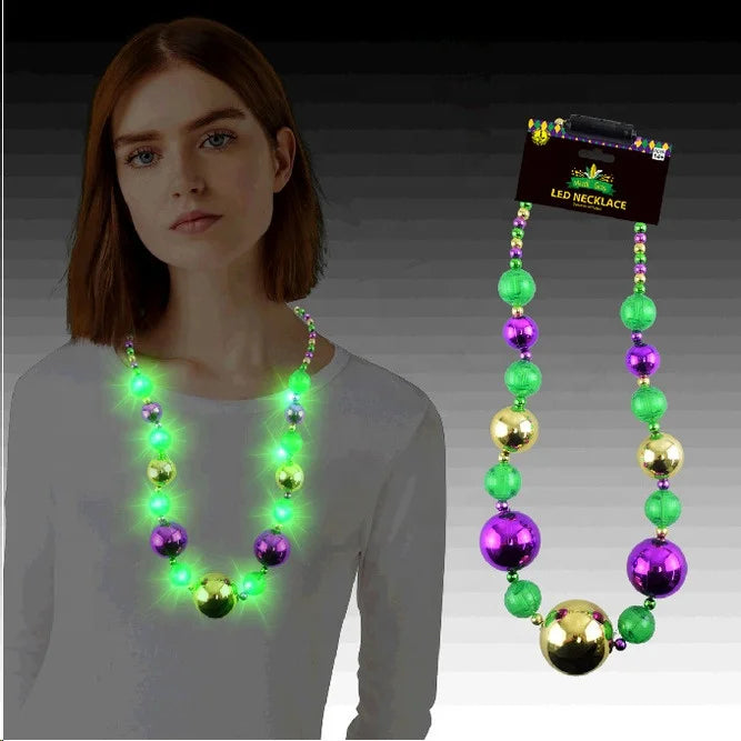 Latest Jumbo LED Necklace Beads Mardi Gras Event Parade Celebration Decoration Flashing Party Light Battery Party Accessories