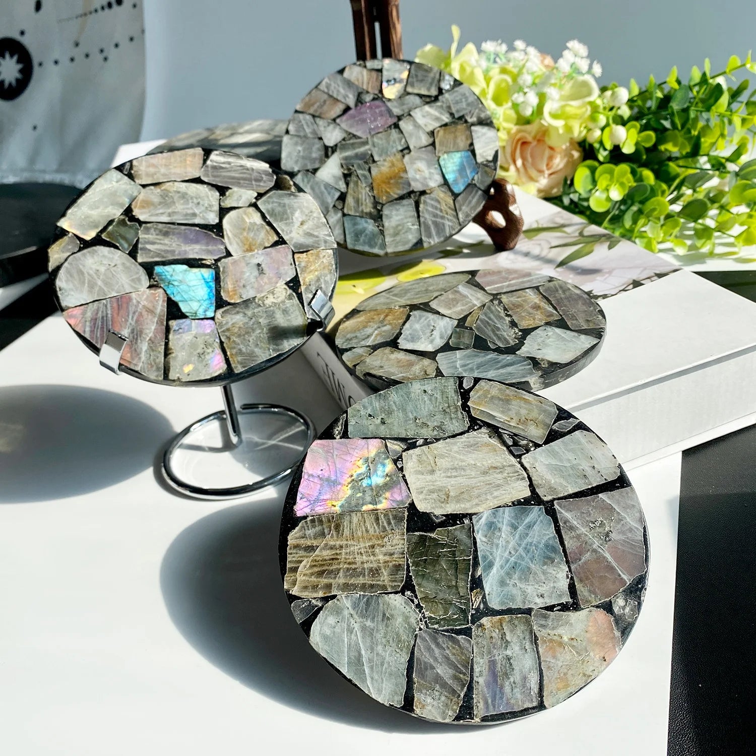 Wholesale Labradorite Disk Ornaments Original Stone Mineral Specimens Spiral Plates Home Decoration Gifts