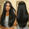 Factory Inventory Dark Synthetic Wigs Long Black Straight False Hairs Wig Middle Part for Black Women
