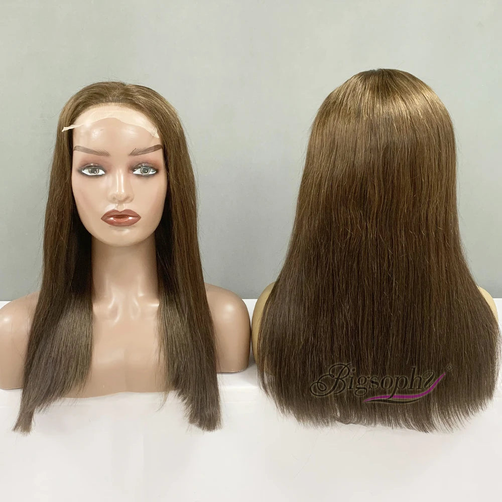 Bone Straight 5X5 Closure Lace Glueless Wigs 18 Inches Smooth 100% Human Hair for Lady