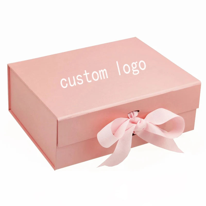 Custom Logo Luxury Magnetic Folding Cardboard Gift Boxes Black Ribbon for Cloth Storage Bag Cosmetics Paper Boxes
