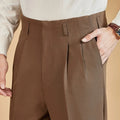 Men's Retro for Hollywood Style Suit Pants Custom Label 260gGSW Double Pleated New Knit Twill High Waist Straight Plain Dyed