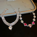 Luxury Big Crystal Heart Pendant Choker Necklace for Women Multi-layer Full Diamond Necklace Wedding Necklace Fashion Jewelry