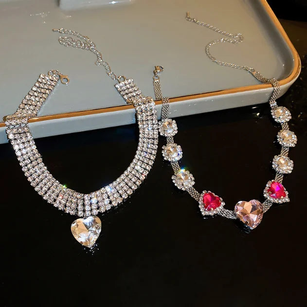Luxury Big Crystal Heart Pendant Choker Necklace for Women Multi-layer Full Diamond Necklace Wedding Necklace Fashion Jewelry