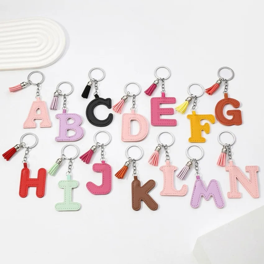 PU Leather 26 English Letter Keychain Colored Leather Fringe Single Letter Pendant Pendant