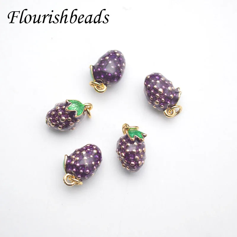18K Gold Plated Purple Enamel Brass Raspberry Pendants Charms for Bracelet Necklace Findings
