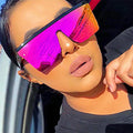 2025 Oversized Sunglasses Women Big Frame Square Flat Top Rivet Gradient Lens Sun Glasses UV400 Mirror Sunglasses Men Women