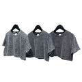 2025  New Style Cotton Acid Wash Vintage Distressed Black Tshirts Girls Hip Hop Punk Crop Tops for Women