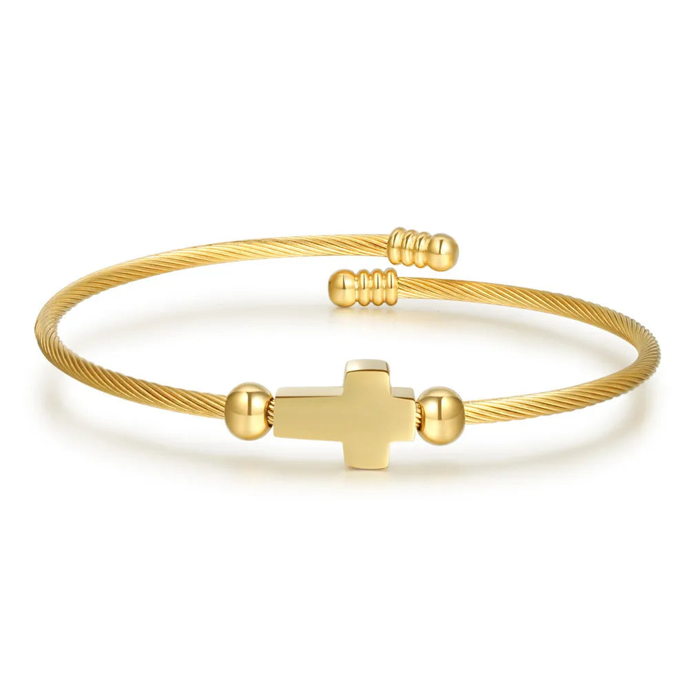 Wholesale Open Adjustable Stainless Steel Cross Bracelet Fashion Charm Jewelry for Women and Men